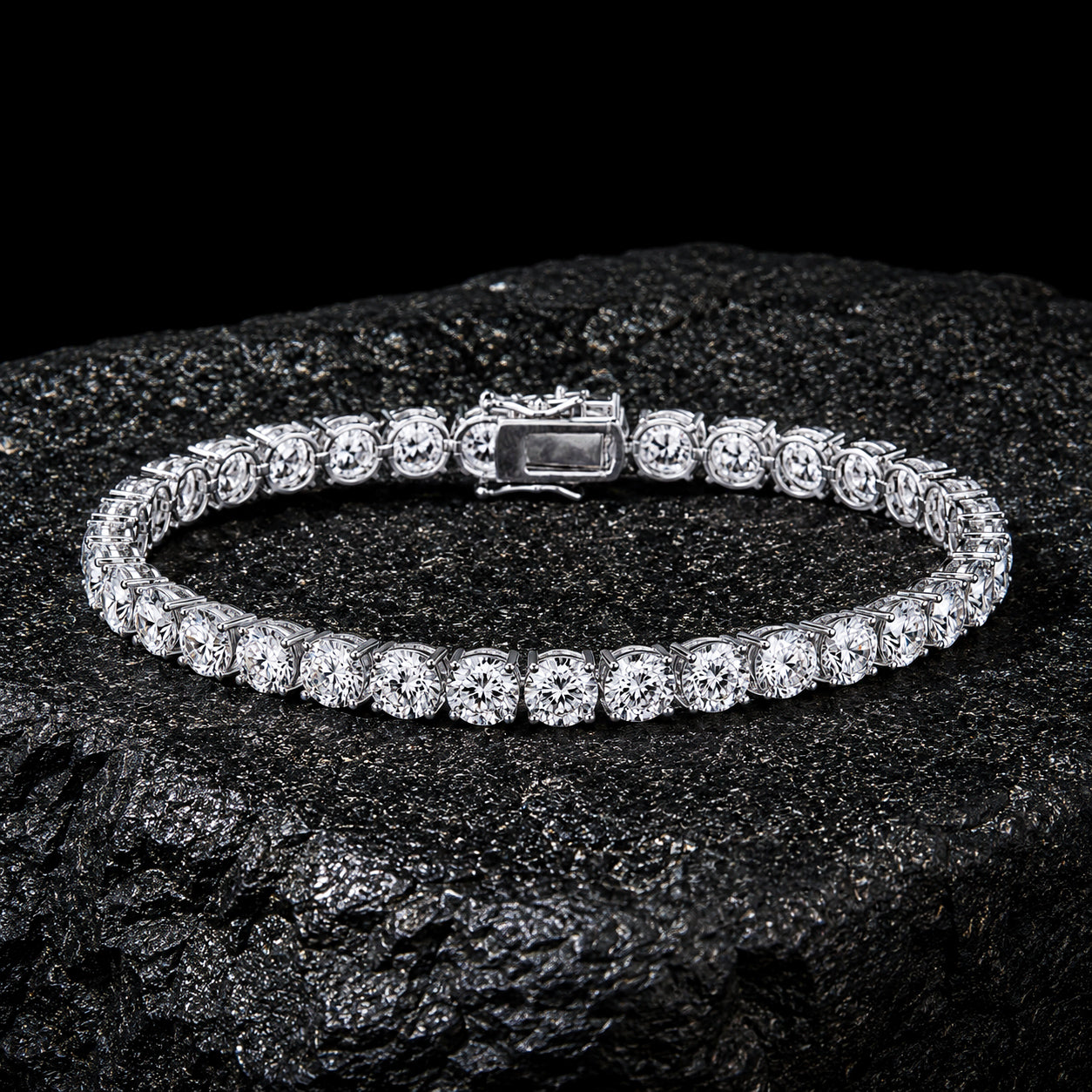NUVELL 7mm Round Cut Diamond Tennis Bracelet – White Gold CZ Bracelet (Unisex)