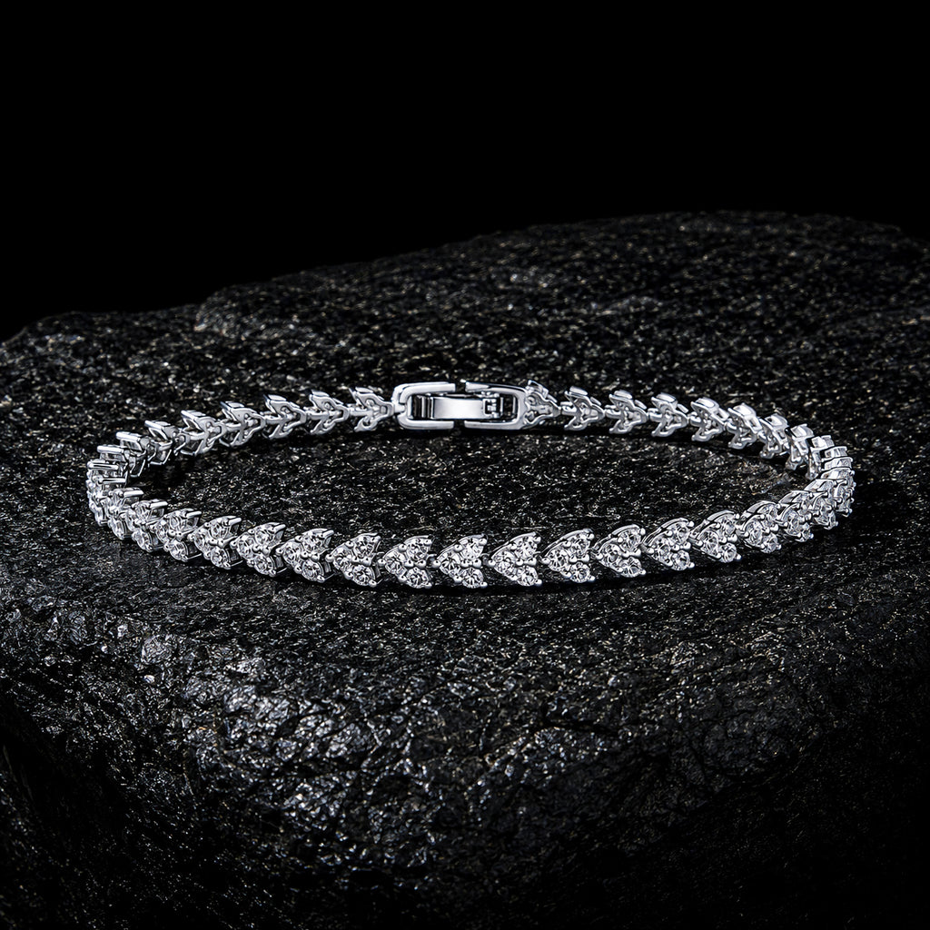 NUVELL 5mm Diamond Leaf Tennis Bracelet – Gold & Silver CZ Vine Bracelet (Unisex)
