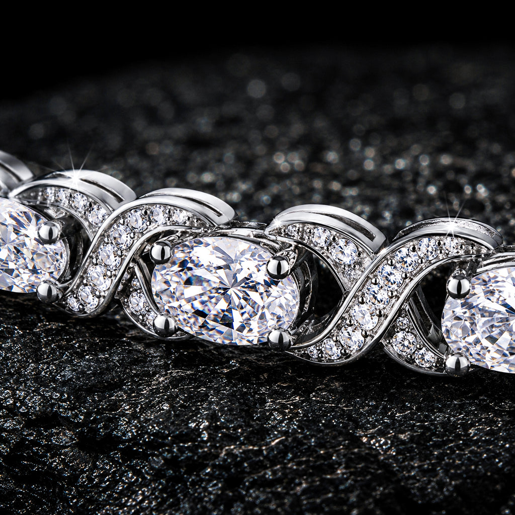 NUVELL Infinity Oval Diamond Bracelet – White Gold CZ Tennis Bracelet