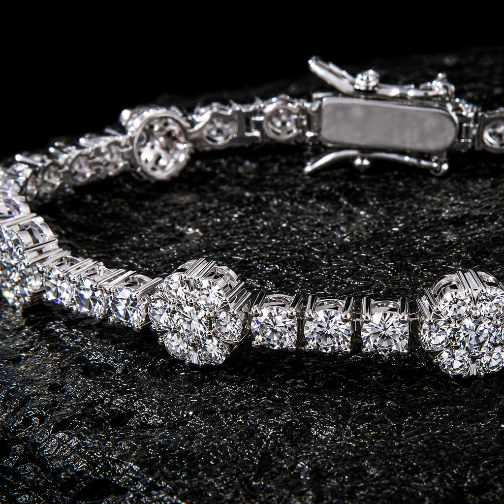 NUVELL Floral Diamond Tennis Bracelet – Round Cut CZ Flower Bracelet for Women