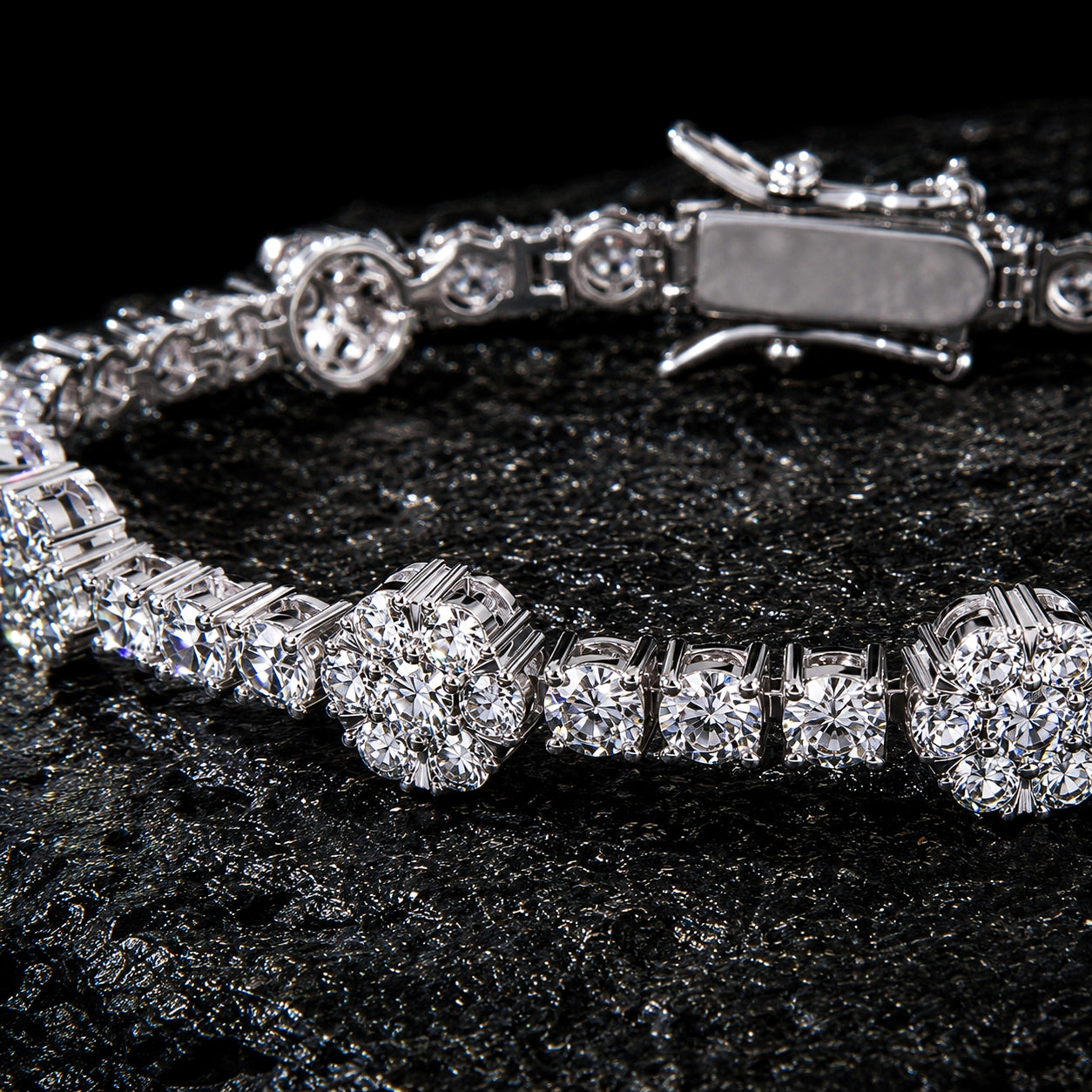 NUVELL Floral Diamond Tennis Bracelet – Round Cut CZ Flower Bracelet for Women