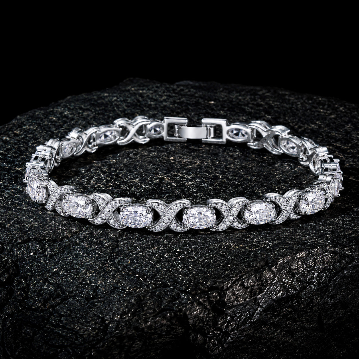 NUVELL Infinity Oval Diamond Bracelet – White Gold CZ Tennis Bracelet