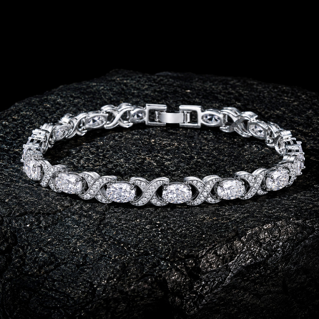 NUVELL Infinity Oval Diamond Bracelet – White Gold CZ Tennis Bracelet
