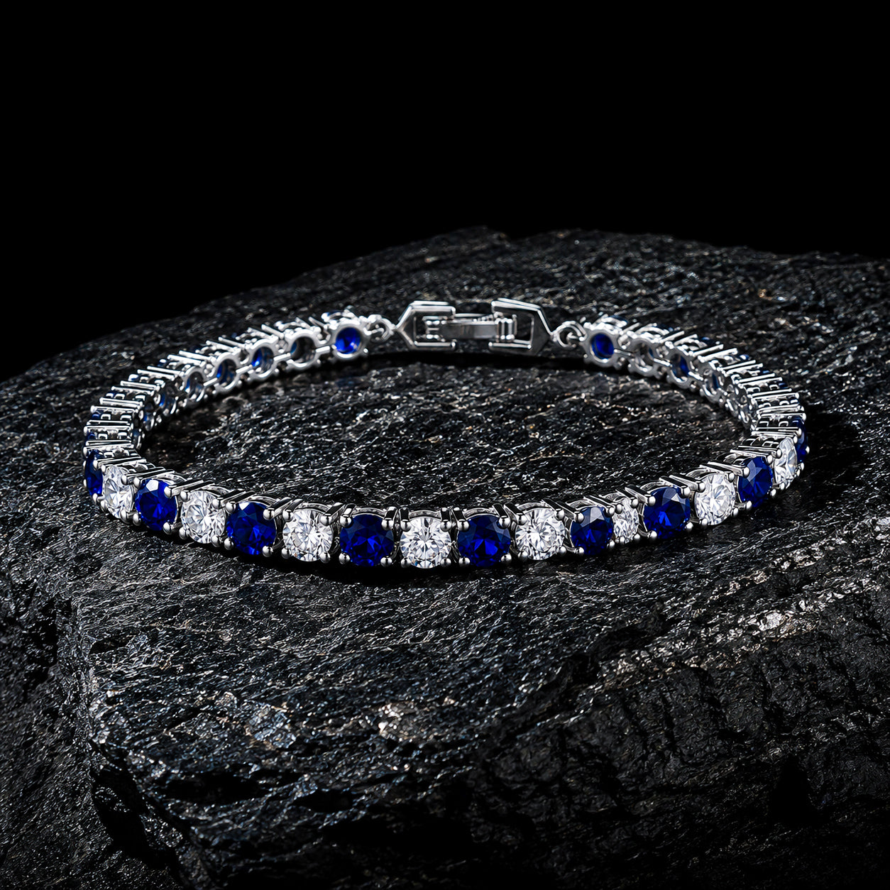 NUVELL Blue Ice Diamond Tennis Bracelet – Blue & White CZ Bracelet
