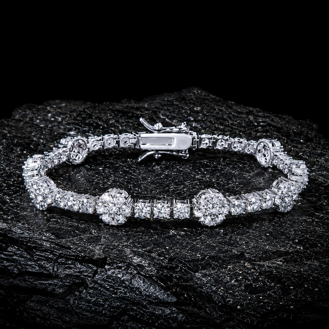 NUVELL Floral Diamond Tennis Bracelet – Round Cut CZ Flower Bracelet for Women