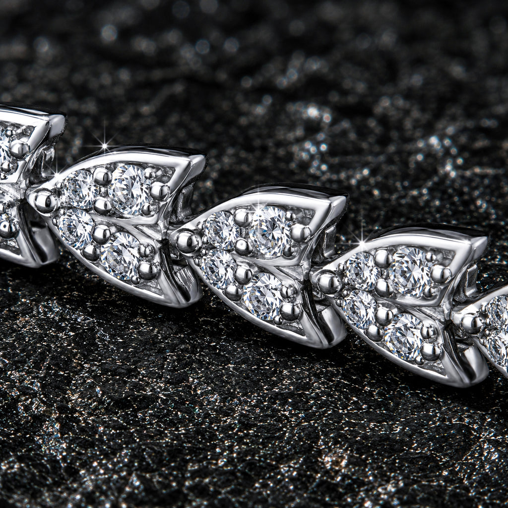 NUVELL 5mm Diamond Leaf Tennis Bracelet – Gold & Silver CZ Vine Bracelet (Unisex)