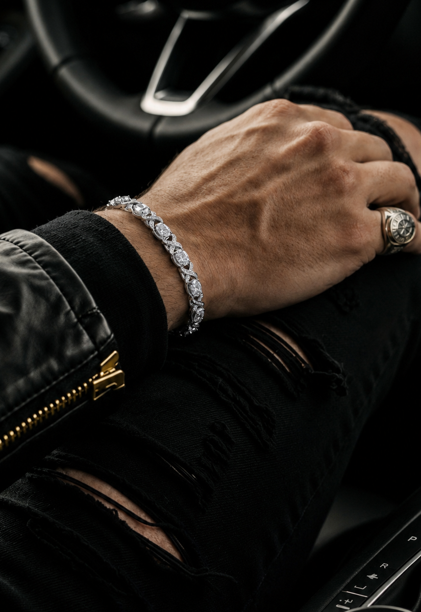 NUVELL Infinity Oval Diamond Bracelet – White Gold CZ Tennis Bracelet