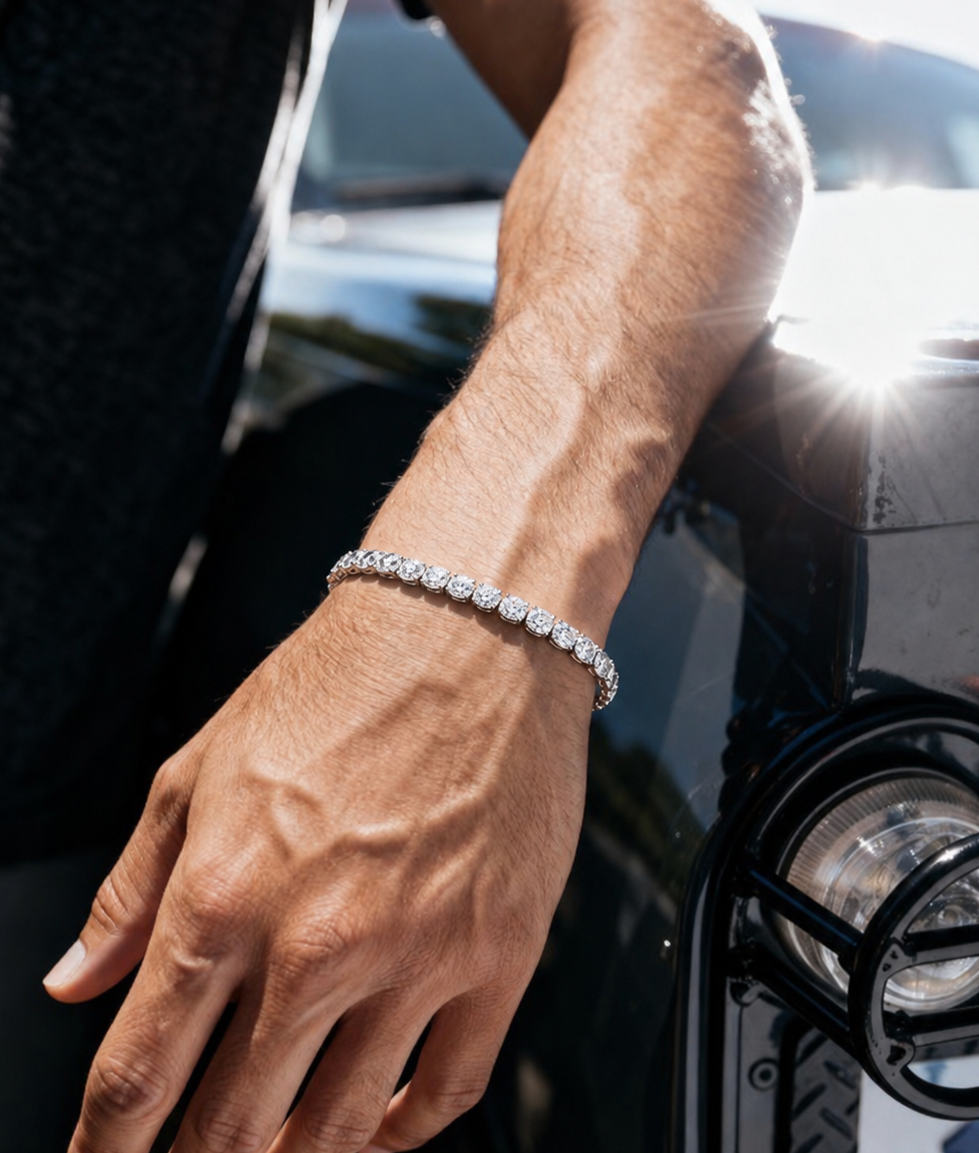 NUVELL 7mm Round Cut Diamond Tennis Bracelet – White Gold CZ Bracelet (Unisex)