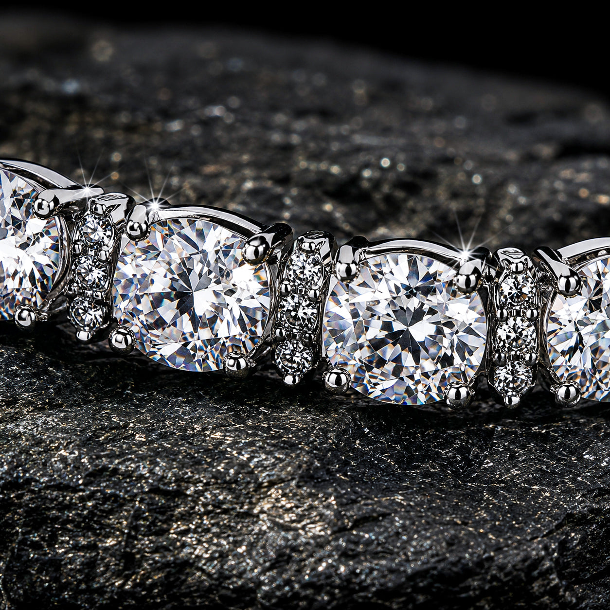 NUVELL Cushion & Round Cut Diamond Tennis Bracelet – White Gold CZ Bracelet